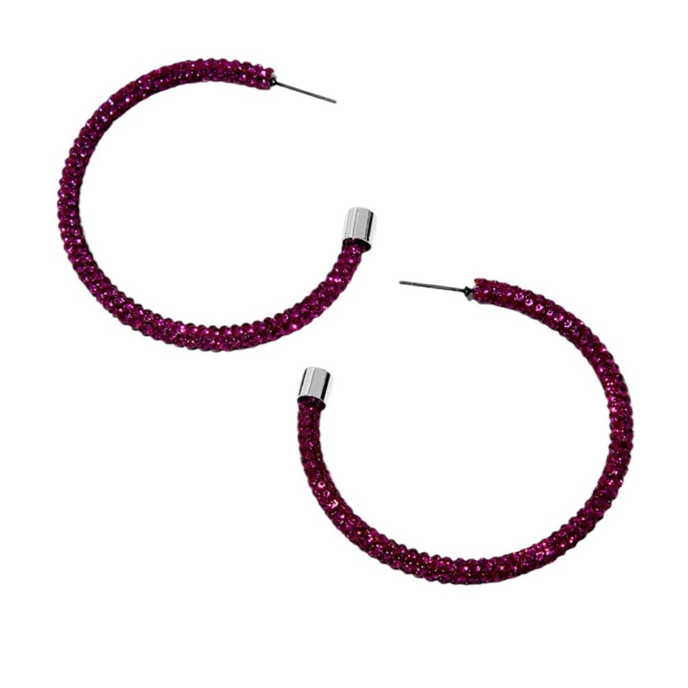 Purple Pavé Crystal 50MM Hoop Earrings